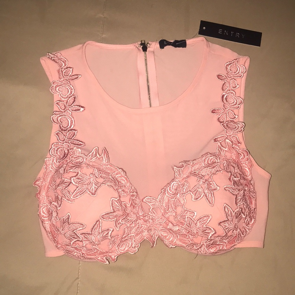 Pink Sheer Floral Crop Top